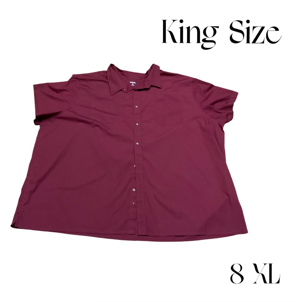 King Size 8XL Maroon Button-Up Shirt | Big & Tall | Relaxed Fit Casual Wear - Picture 3 of 9
